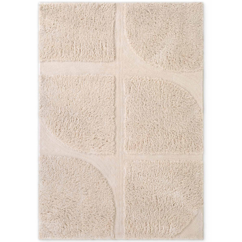 Denten Geometric Hand Tufted Shag Area Rug, Cream, Rectangle 200 x 300 cm