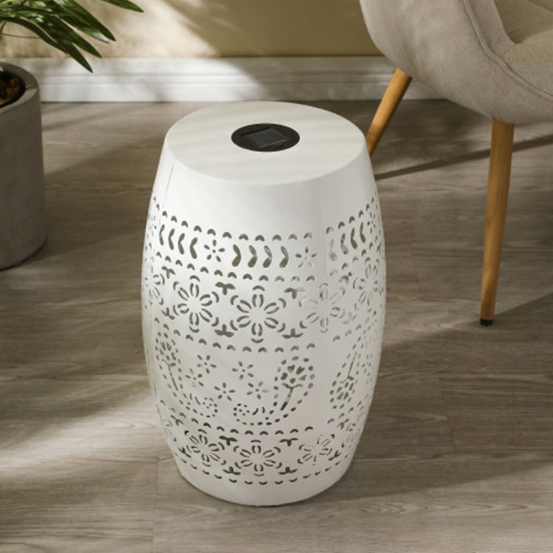 Table d'appoint solaire avec pile solaire intégrée, superbe motif de fleurs la nuit, Blanc