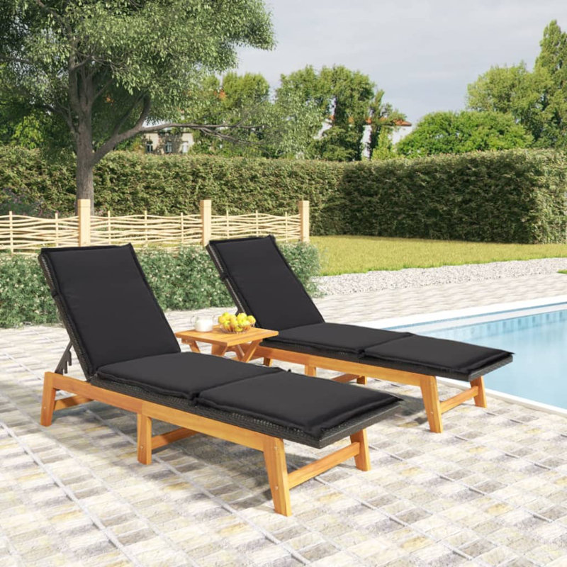 Chaise longue d'extérieur en acacia Asena - ensemble de 2, 3 pièces