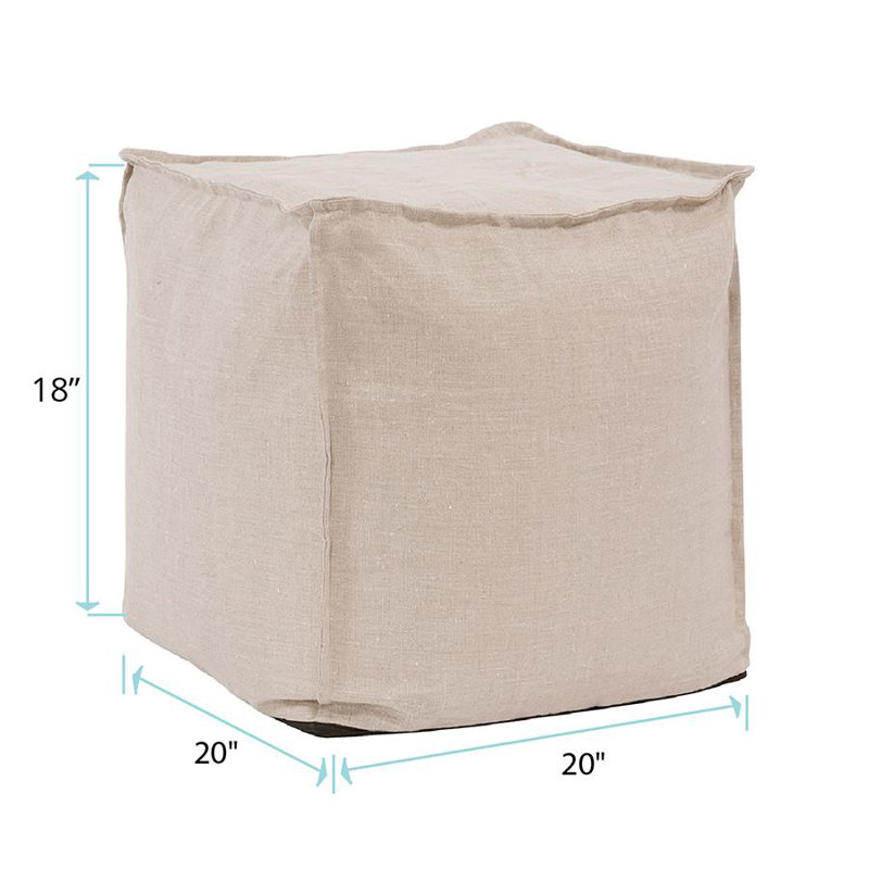 Matrix Upholstered Pouf, Beige Linen