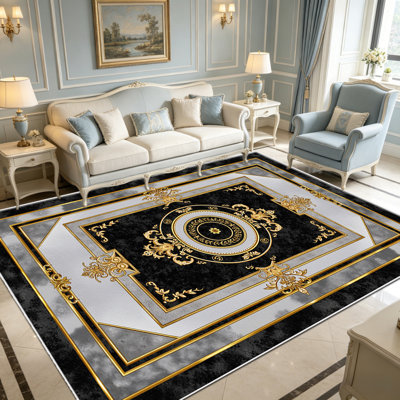 Tapis baroque doré 1 pièce, élégant tapis décoratif polyvalent, facile à nettoyer et à entretenir, pièce de mobilier idéale pour la chambre à coucher, le salon, le couloir, le vestibule, le dortoir et le bureau afin de rafraîchir l'ambiance int