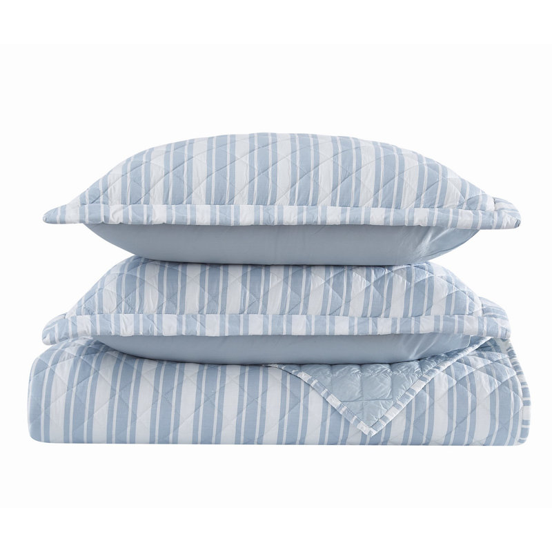 The Farmhouse by Rachel Ashwell Wide Ticking Stripe Quilt Set, White/Blue Striped, Twin Quilt + 1 Sham