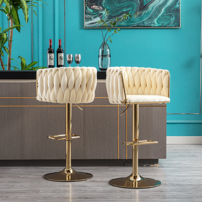 Tabourets de bar modernes en velours (2) - Pieds dorés, hauteur réglable, confortables pour les cafés, les bureaux, les maisons, les bars, les salons Velours, rembourrés de mousse, cuisines,
