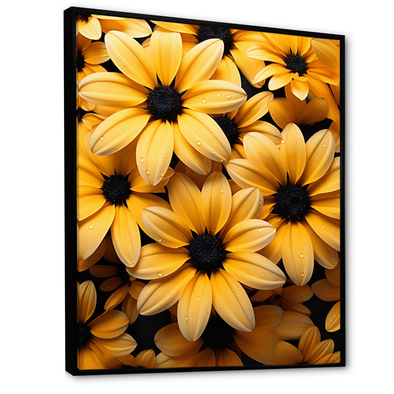 Dunleith Yellow Flowers Harmony - impression, Cadre flottant noir, H 20 po x l 12 po x P 1 po
