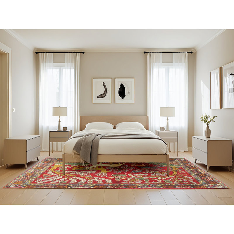 Tapis traditionnel rouge / vert Clendon, Rectangle 5 pi x 8 pi