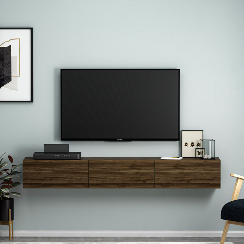 Meuble télé moderne de couleur noyer 70,9 po x 10,2 po x 25,6 po | 100% panneau de particules enduit de mélamine, épaisseur: 0,7 pouce | Conception élégante et durable, parfaite pour le salon et les espaces de divertissement