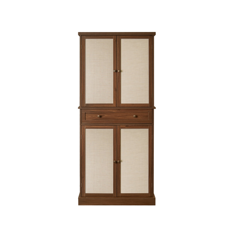 Armoire à 4 portes avec 1 tiroir, 4 tablettes intérieures réglables, armoire de rangement, Noyer