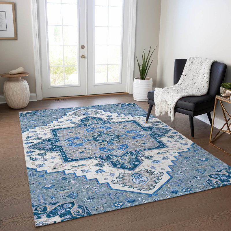 Bellaya Blue Washable Indoor-Outdoor Rug - , 5' x 7'6"