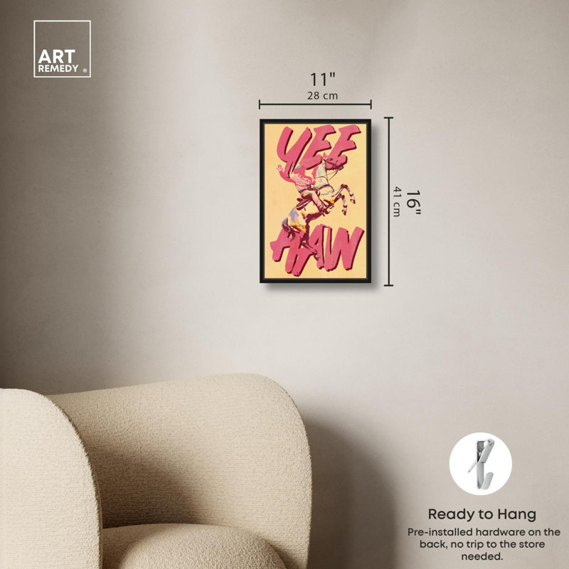 Impression sur toile Yeehaw Cowboy par Art Remedy, Cadre flottant noir, H 16 po x l 11 po