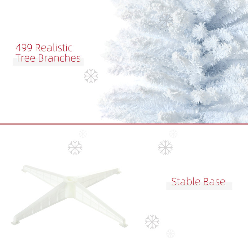 Arbre de Noël artificiel enneigé 7 pi, arbre de Noël mince avec branches réalistes et base en plastique pour décoration d'intérieur, blanc