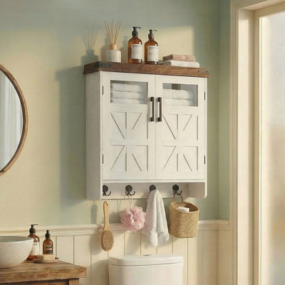 Armoire murale de salle de bain au-dessus de la toilette avec tablettes réglables, rangement pour médicaments et crochet à serviette pour économiser de l'espace