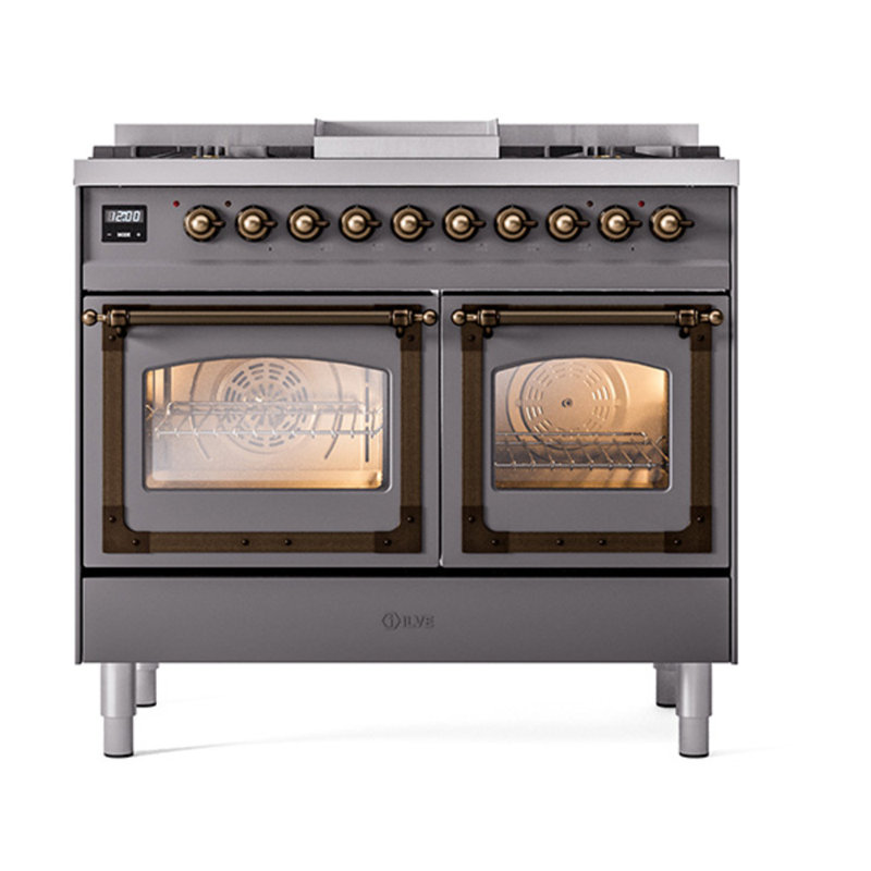 ILVE Nostalgie II Series Noblesse 40 inch Dual Fuel Range with 6 Sealed Burners, Griddle (Glass Door), Liquid Propane