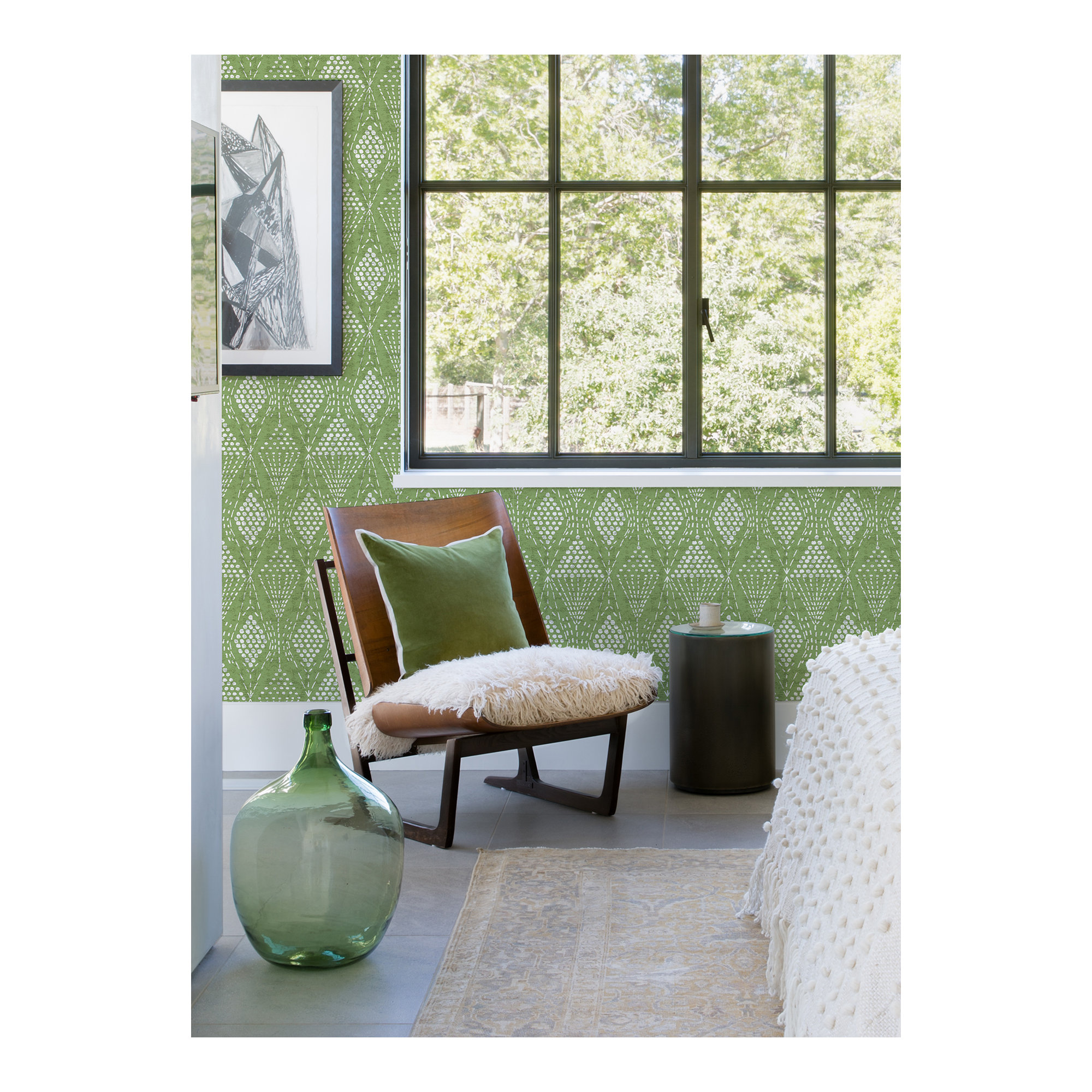 Aveta Geometric Wallpaper, Green