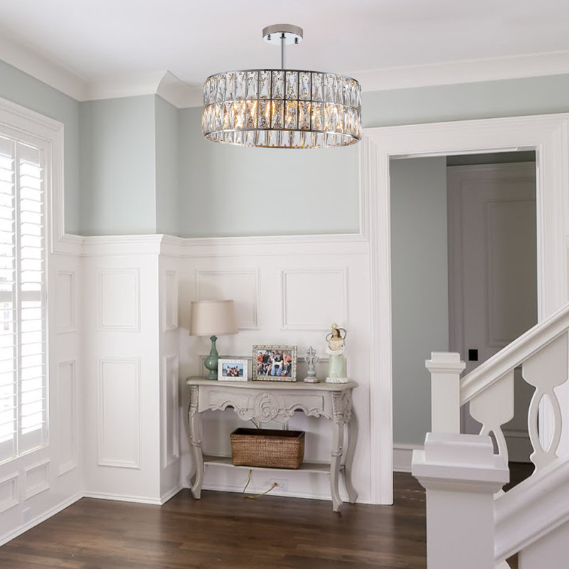 18" Chrome Modern Crystal Drum Chandelier
