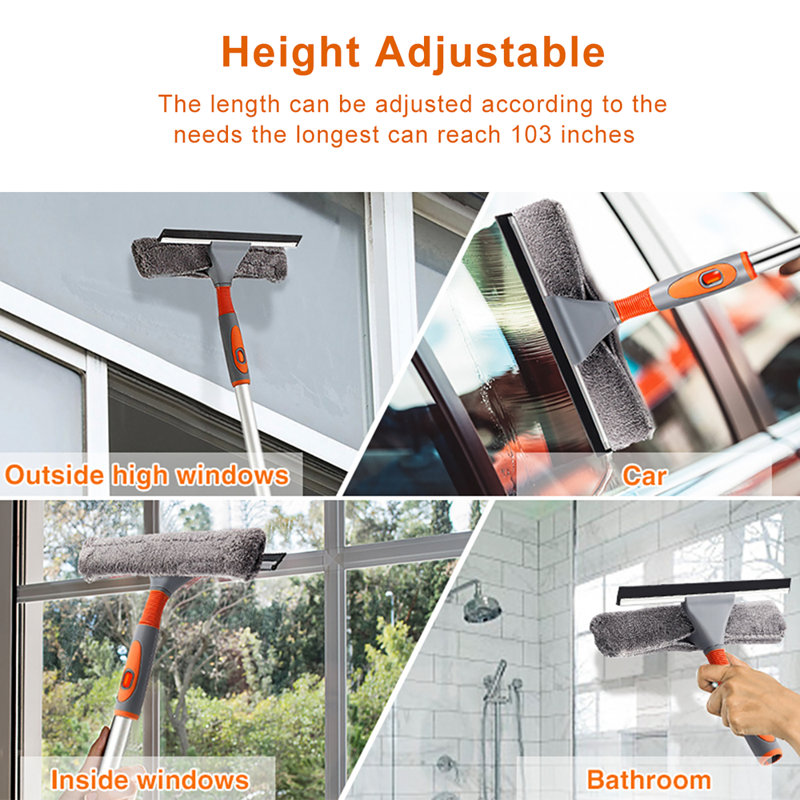 Ensemble d'outils de nettoyage de vitres rotatifs 2 en 1 avec coude / rallonge droite Squeegee