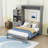 Queen Three Drawers Wooden Murphy Bed with LED Light, Wine Rack and Storage Cabinet-709573620