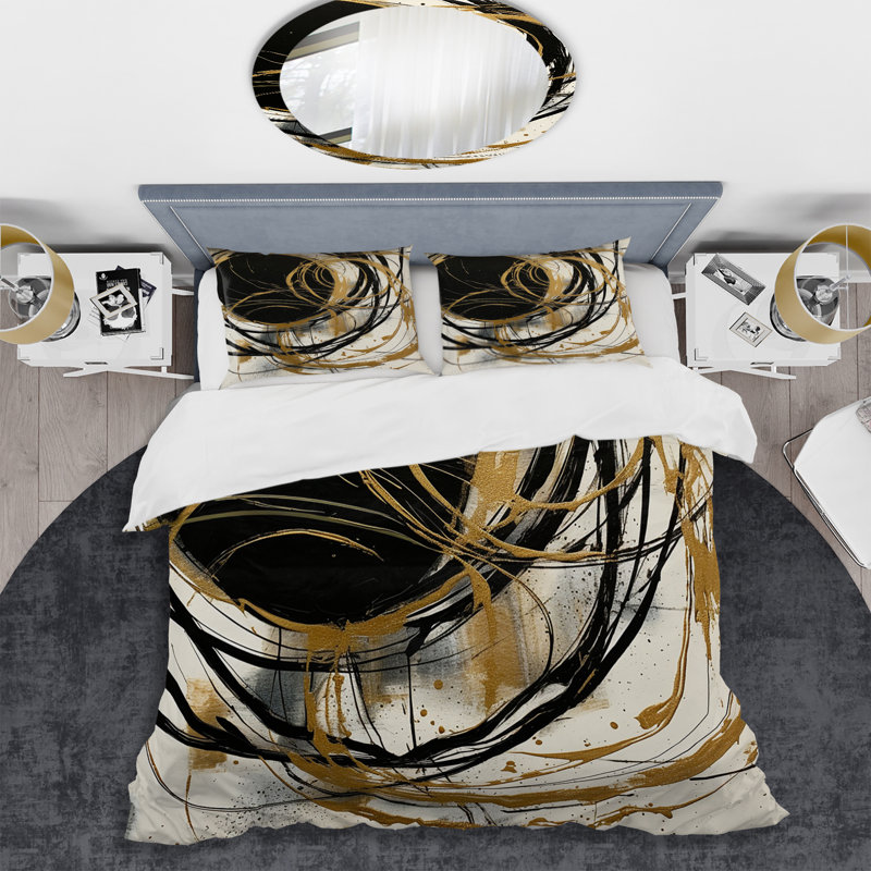 Ensemble de housse de couette en microfibre / polyester noir et doré The Art of Chaos V Bedding
