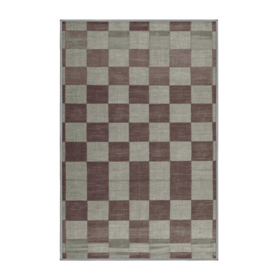 Machine Washable Checkered Grey Area Rug