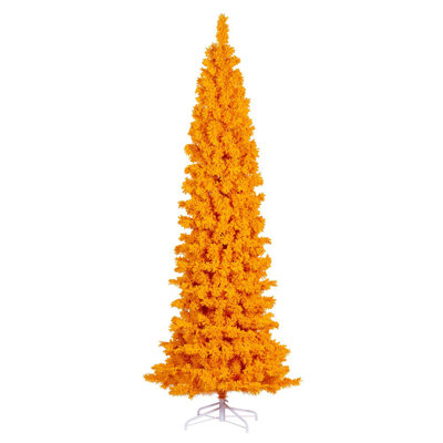 Arbre de Noël artificiel floqué jaune non éclairé avec base en métal