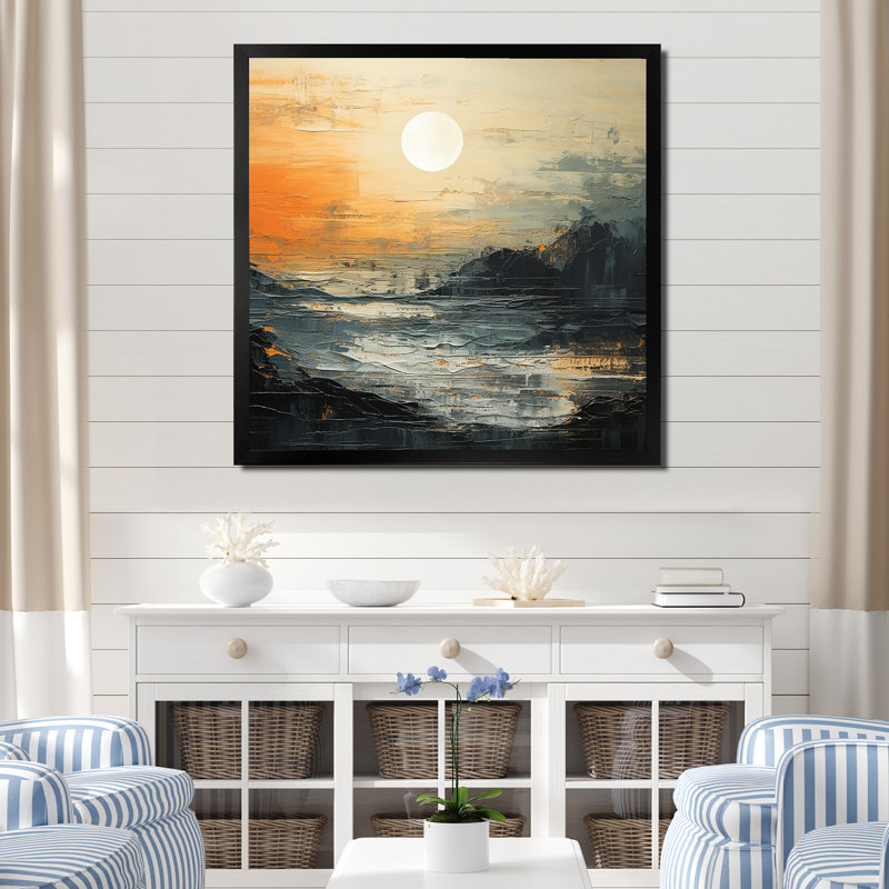 Modern Coastal Mystic Sunrise On Canvas Print, Black Single Picture Framed, 24" H x 24" W x 1" D