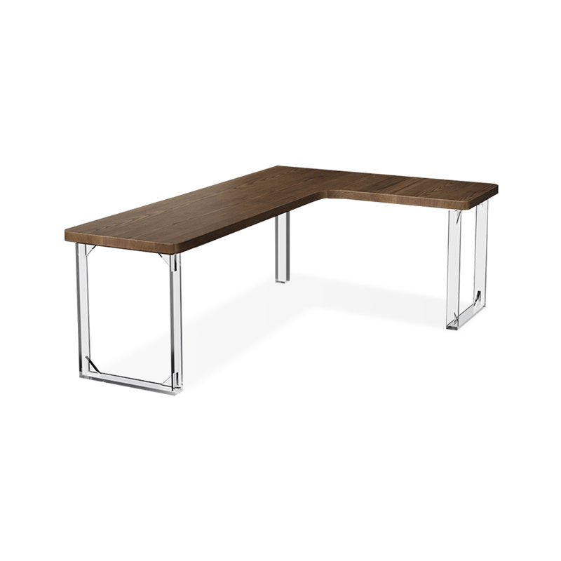 Bureau rectangulaire brun, bois massif transparent et acrylique, H 29,53 po x l 78,74 po x P 47,24 po, Retour à gauche