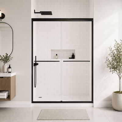 50-54" W x 72" H Double Sliding Shower Door with 1/4" 6mm Tempered Glass, Matte Black