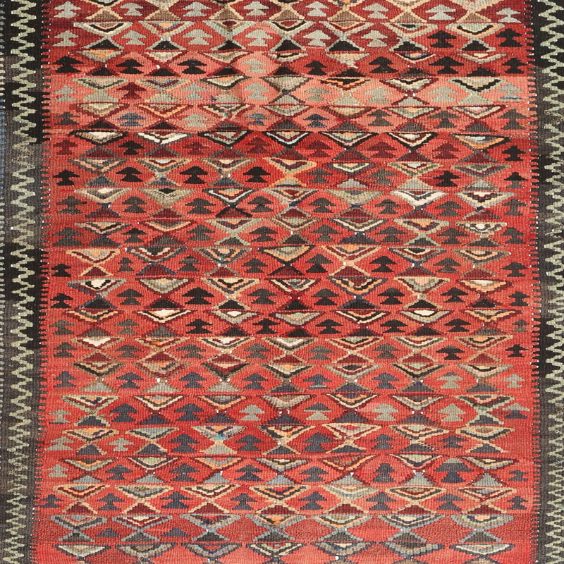Tapis contemporain rouge / noir, Carré 7 pi