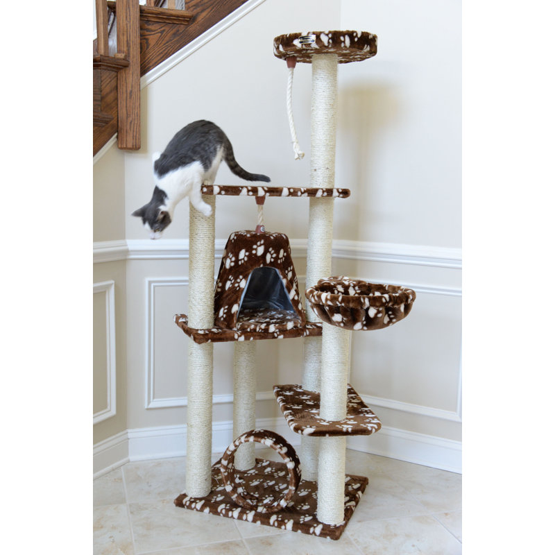 66'' Saddle Brown Faux Fur Cat Tree with Sisal Posts