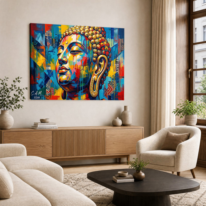 «Colorful Drip Paint Buddha Head Abstract Impasto Texture», reproduction d'art sur toile tendue, 20x30in