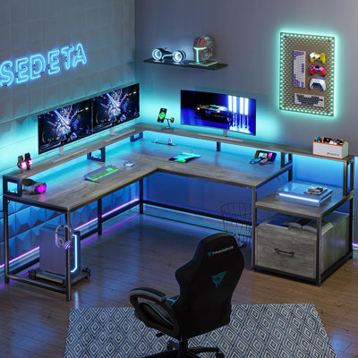 L-Shaped Computer Desk with Power Outlet