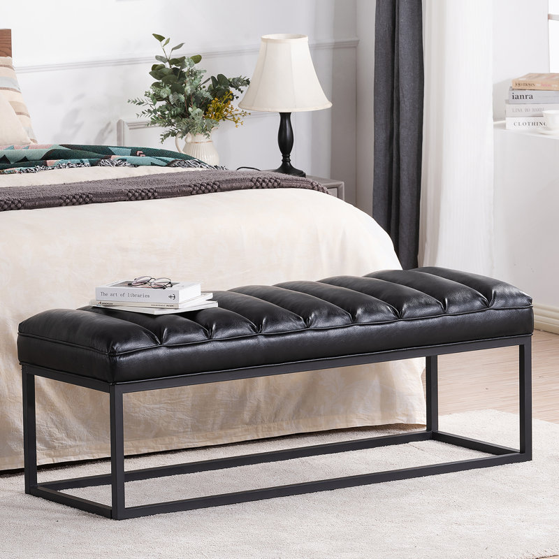 Banc en cuir PU 53,54 po avec structure en métal, Noir