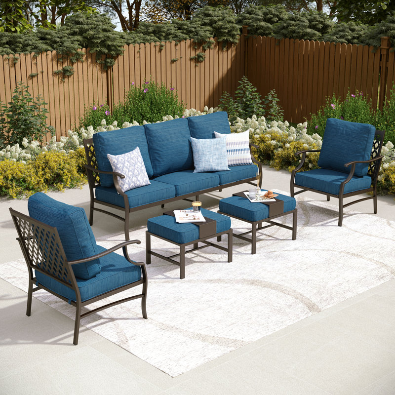 Asfand Outdoor Seating Group with Cushions, Peacock Blue, No
