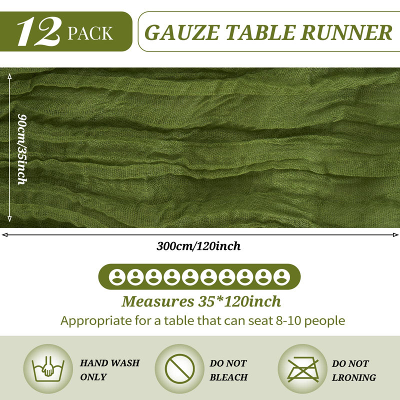 Chemin de table en coton Cheesecloth, Olive Green