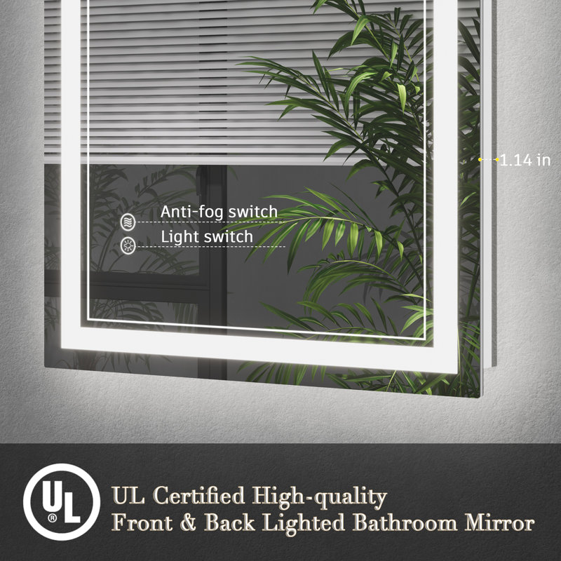 Molly Front & Back LED Anti-Fog Tempered Glass Wall Bathroom Vanity Mirror - UL Certified, 36" x 24"