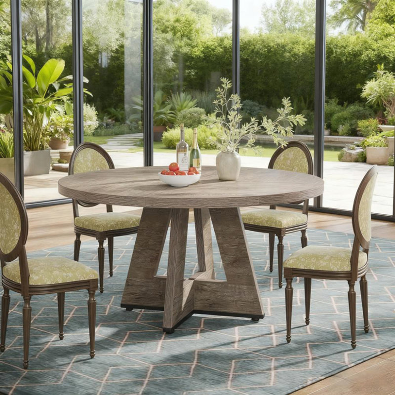 Round Dining Table, Wood Dining Table, 47 Inch