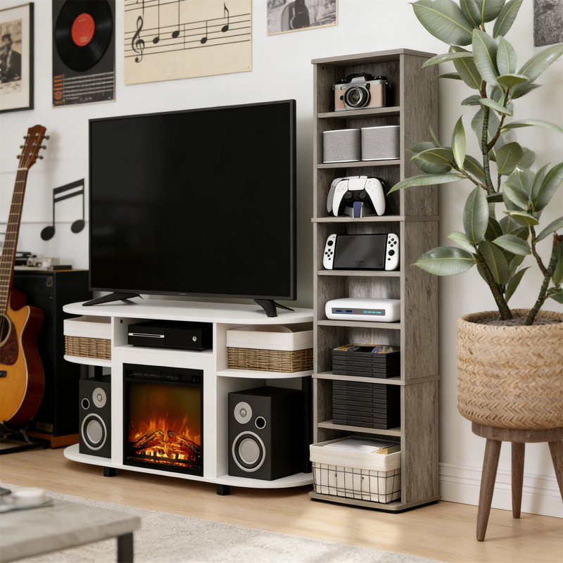 8-Tier Tall Narrow Media Shelf With Adjustable Shelves For Dvds & Cds, Gray