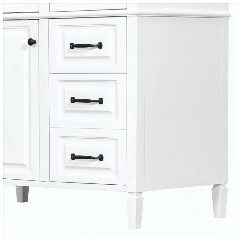 Meuble-lavabo autoportant avec lavabo en céramique et poignées de tablette réglables, White
