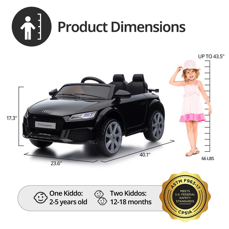 Black 6V Audi TT RS Electric Ride-On Car with Remote