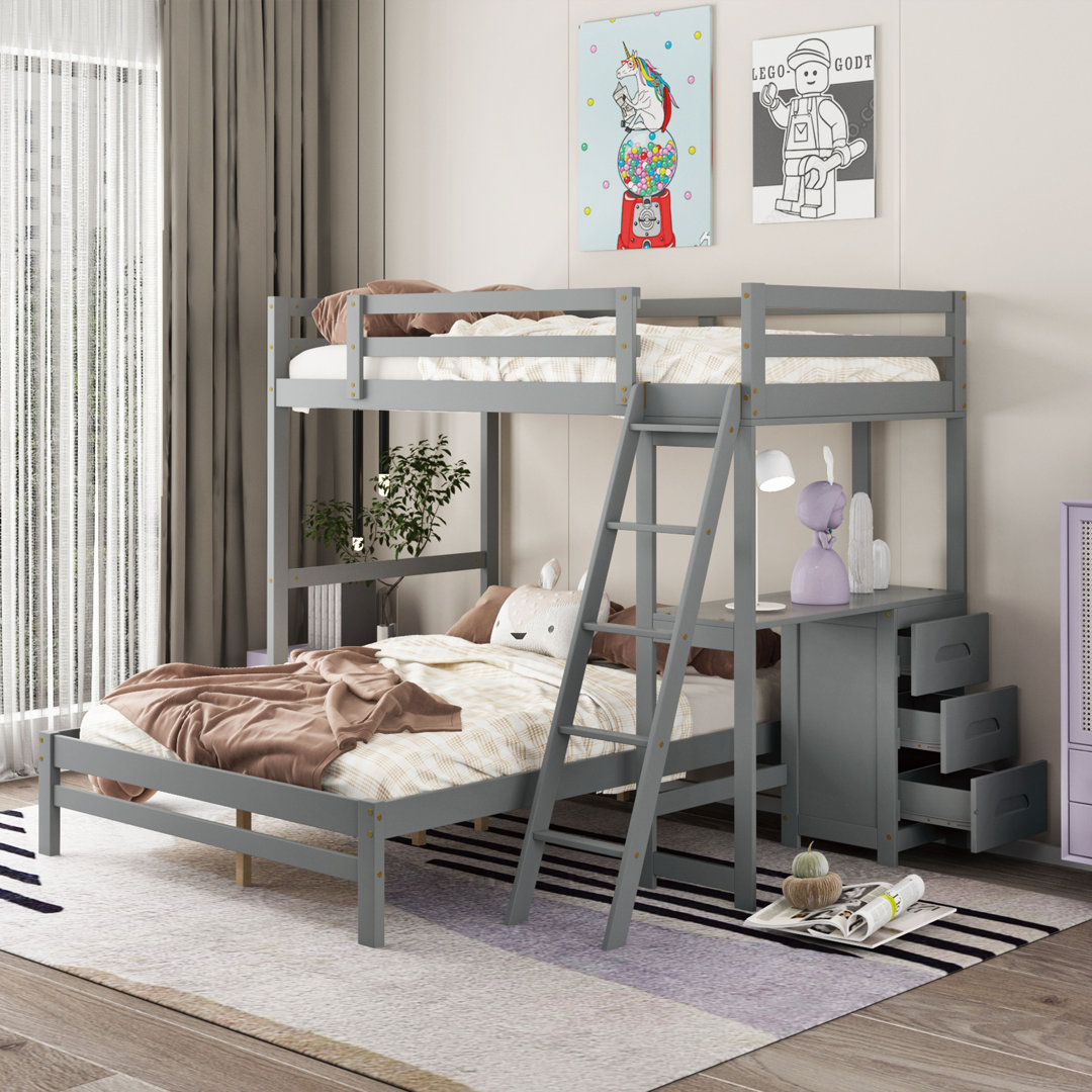 Gurseerat Twin Over Full 3 Drawer Standard Bunk Bed with Built-in-Desk by Harriet Bee Harriet Bee Bed Frame 