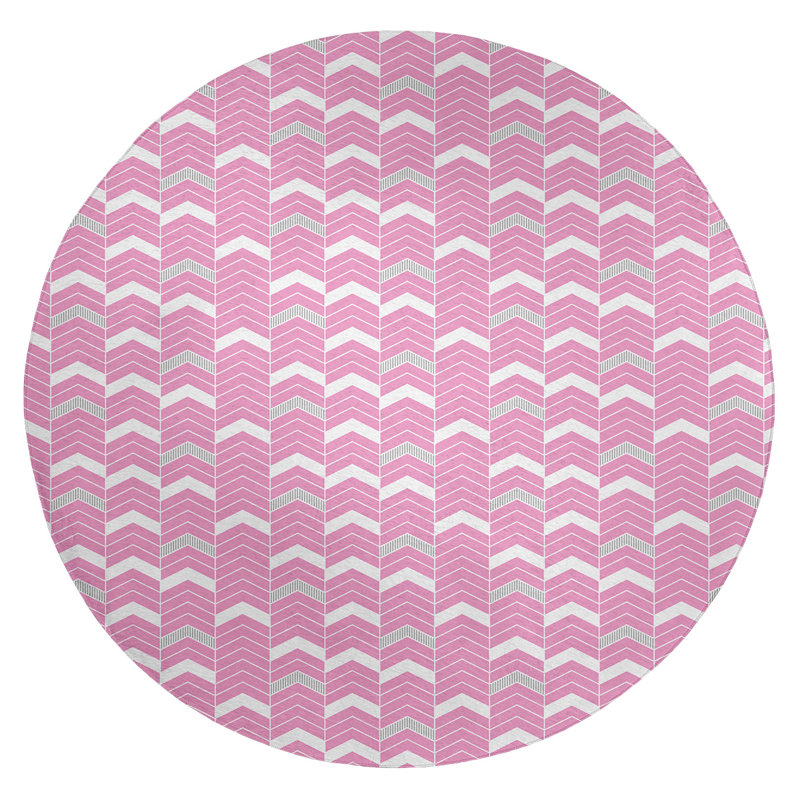 Tapis à chevrons rose/blanc cassé, Rond 5 pi