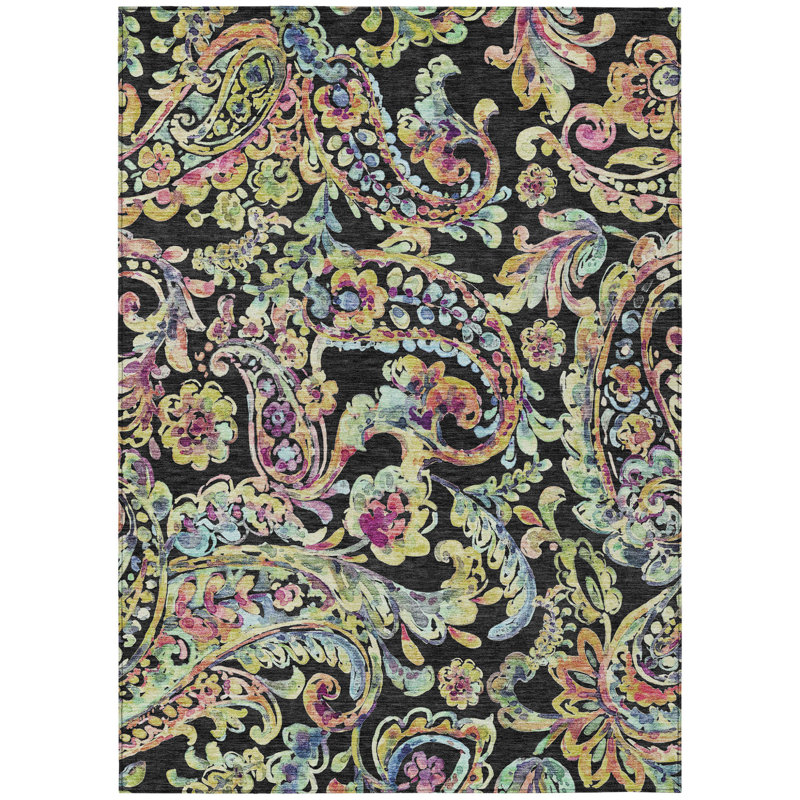 Tapis intérieur / extérieur vert 9 pi x 12 pi avec motif cachemire lavable