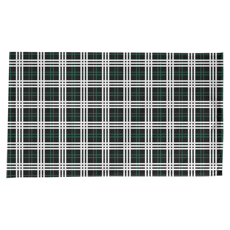 Football Luxury Plaid Cotton Blend Tablecloth, Stealth Black/Gotham Green/White