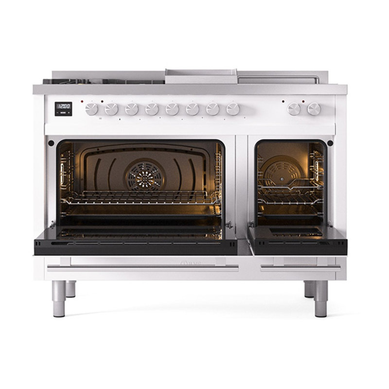 Ilve Professional Plus II 48 po à double brûleurs à 5 brûleurs, plaque chauffante et surface française, Gaz naturel