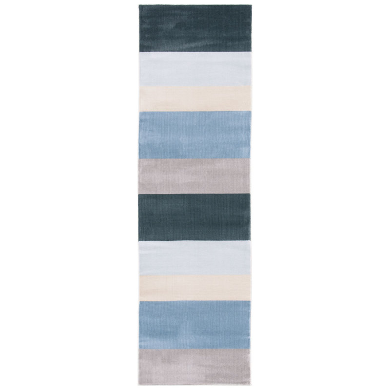 Aslin Striped Blue/Gray Area Rug, Runner 2'2" x 7'