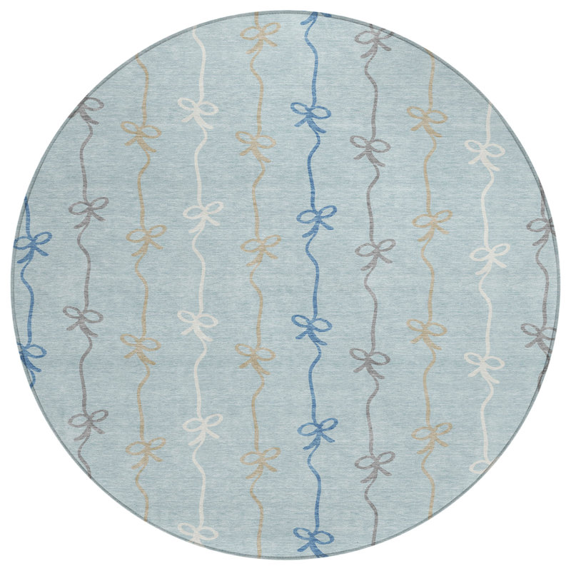 Machine Washable Indoor/Outdoor Chantille ACN2593 Kids Rug, Sky, 8' Round
