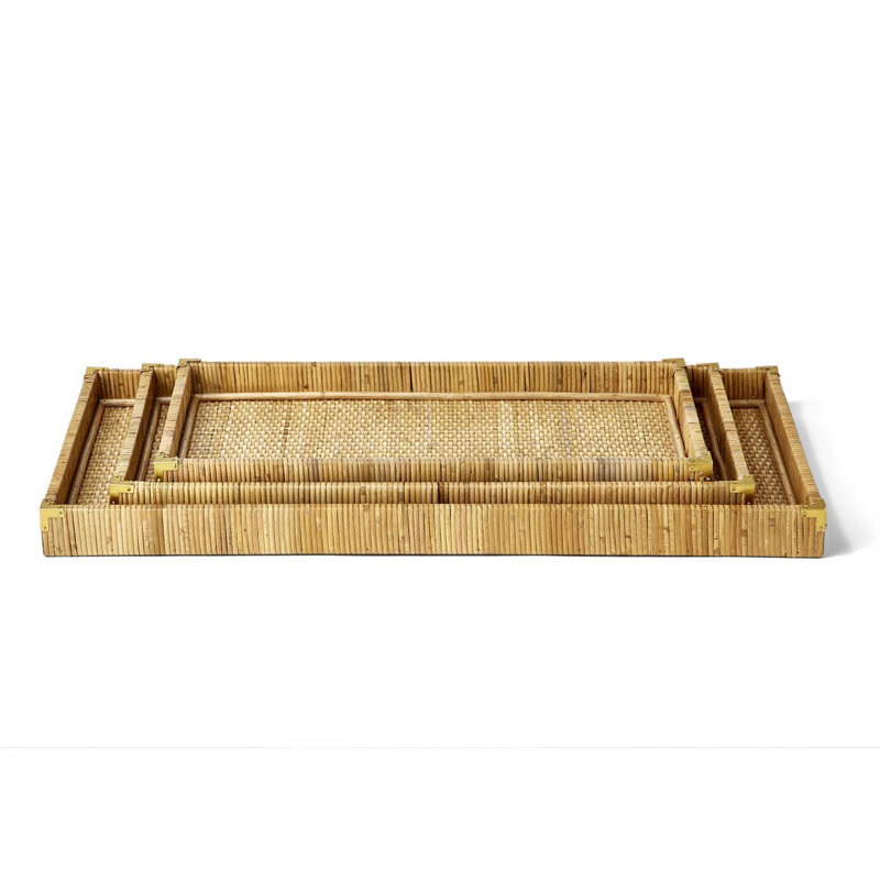 Set Of 3 Rattan Square Tray, Jute/Sisal, 27.5" H x 13.25" W x 1.75" D, Rectangle