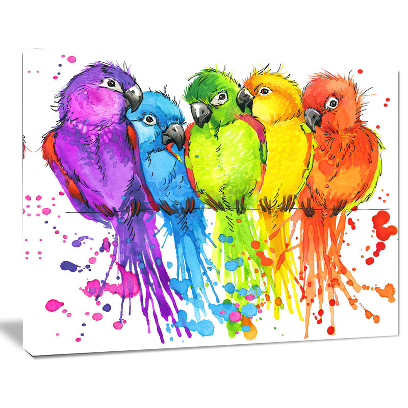 Reproduction d’art sur toile tendue, "color perroquets", H 30 po x l 40 po x P 1 po