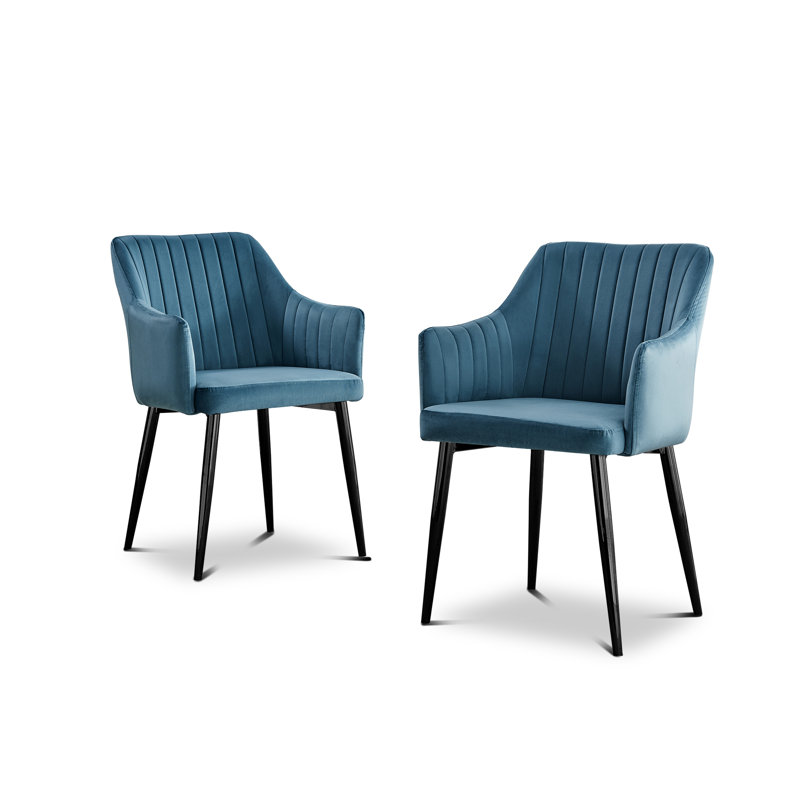 Wethersfield Velvet Upholstered Dining Chairs, Black, Blue