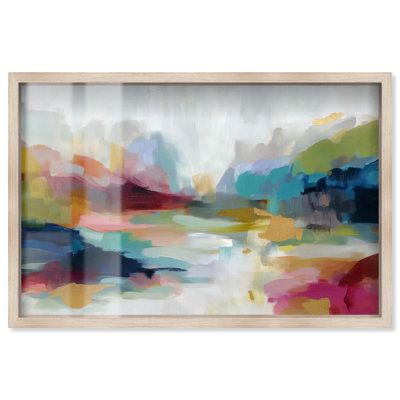 «Vibrant Dreamscape Shadowbox Print», art mural abstrait par Art Remedy, cadre blond, 16 x 11