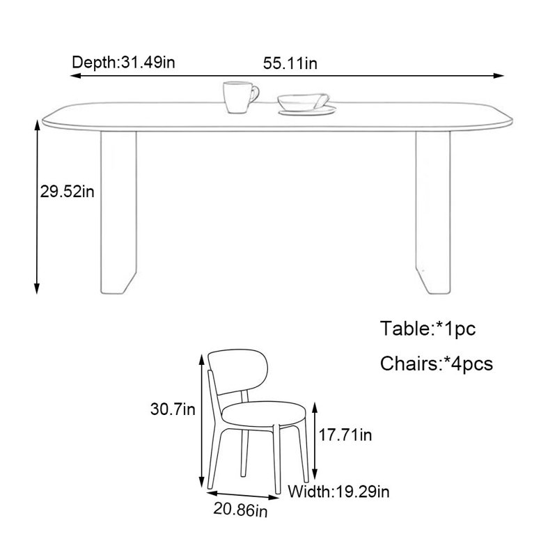 Rectangular rock plate dining table and chair set, 29.52"H x 55.11"L x 31.49"W